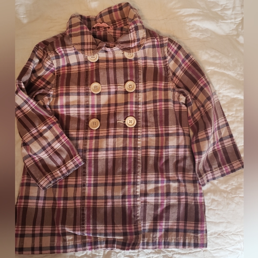 Oshkosh Toddler Jacket, 18 mo, Pink Plaid, lined with polkadots
